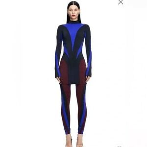 Mugler Blue and Black Colorblock Mini Dress